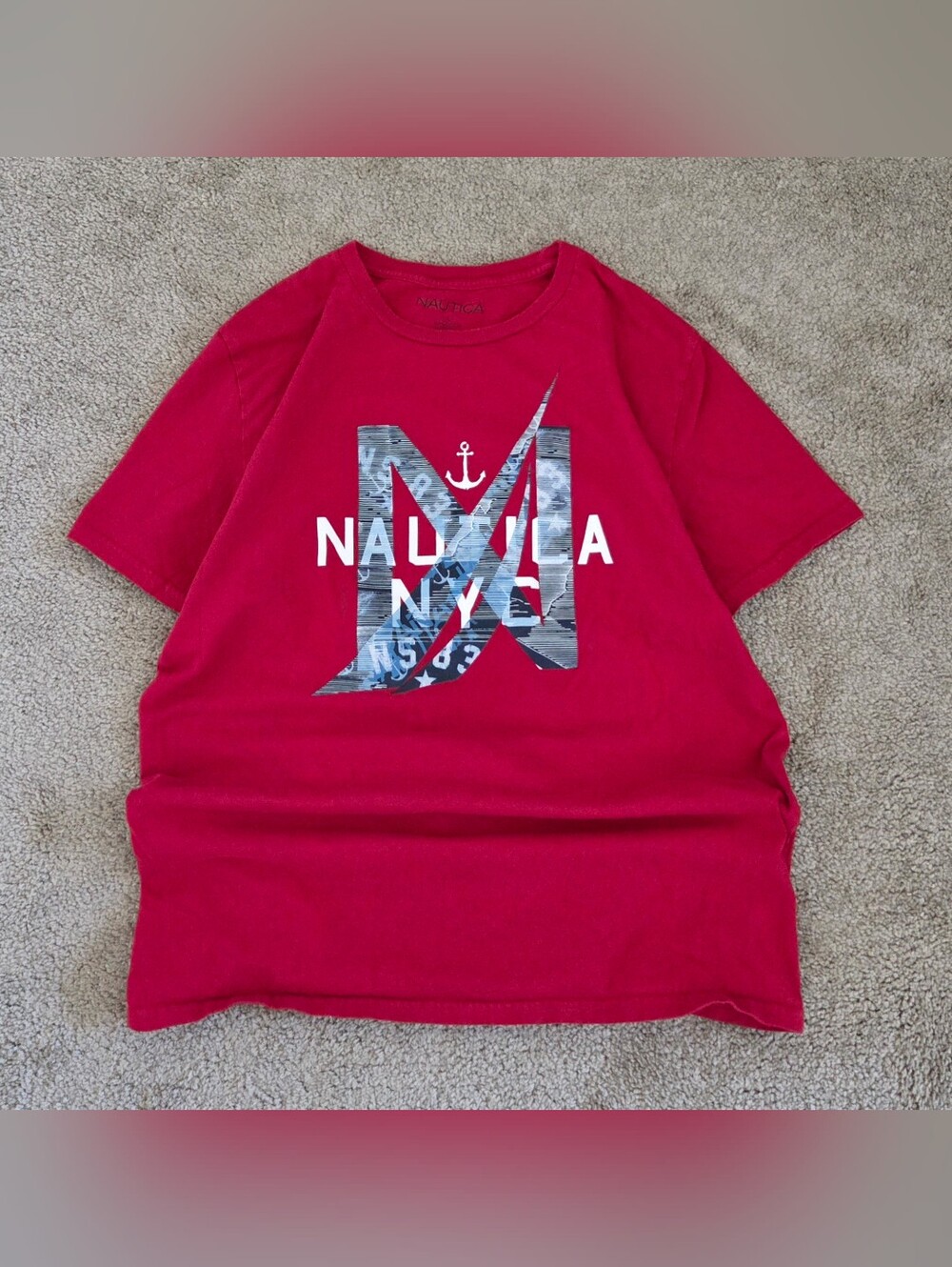 Y2K Nautica Red Graphic Tee With Logo Men's L